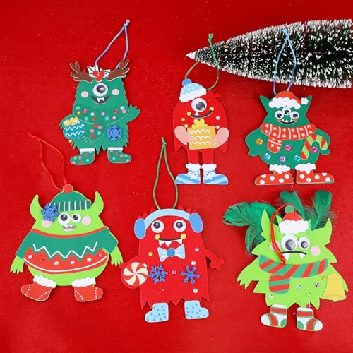 24 Sets Christmas Monster Craft Kits Winter Crafts DIY Monster Ornaments Decorations Art Sets Foam Monster Christmas Stickers Make Your Own Monster Set for Christmas Classroom Party Activities - Thumbnail 2