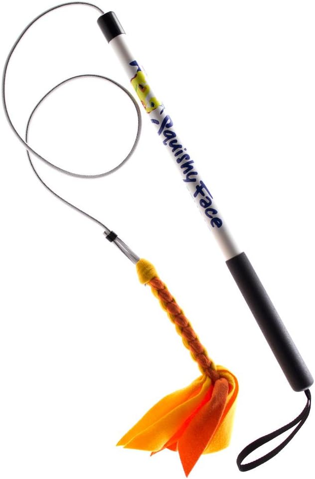 Squishy Face Studio 24-Inch Flirt Pole V2 Dog Exercise Toy with Orange/Yellow Squeaker Fleece Lure, 24"