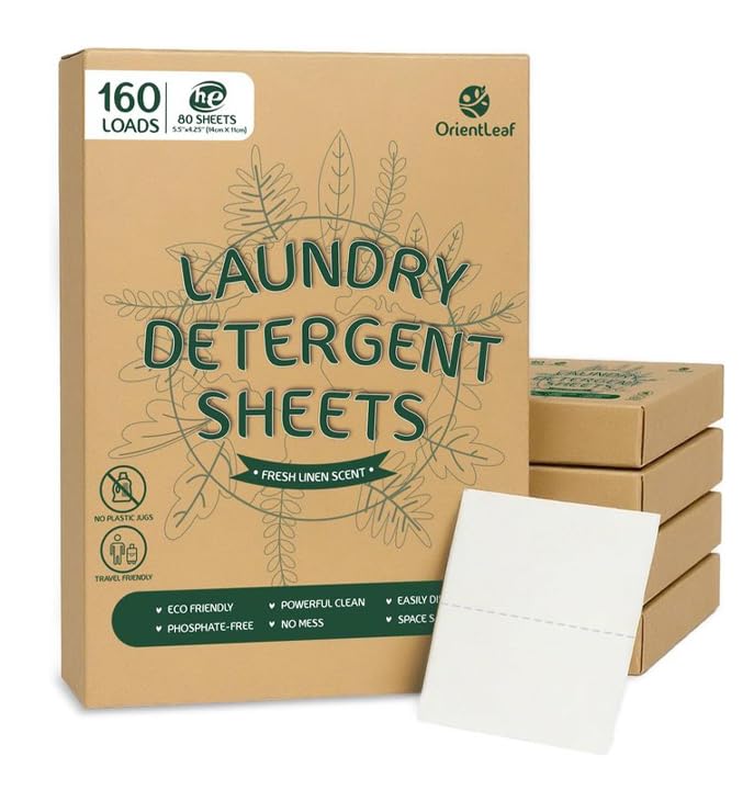 Laundry Detergent Sheets Fresh Scent, Eco-Friendly, Powerful Cleaning, Up to 160 Loads (80 Sheets), Hypoallergenic Laundry Soap for Travel and Home Washing