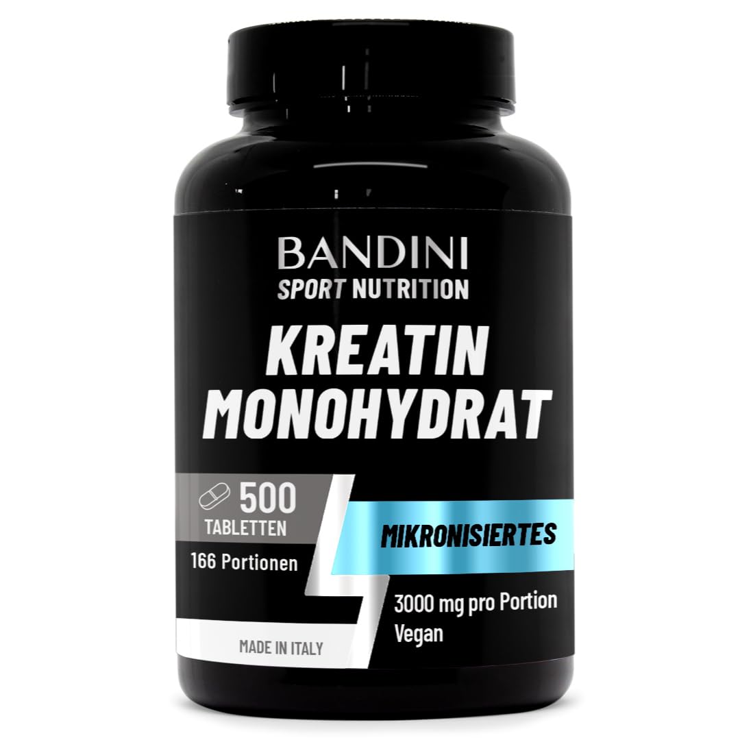 Bandini® Creatin Monohydrat 500 Tabletten | Training, Sport, Fitness | | Alternative zu Kreatin Kapseln & Pulver | Pre & Intra Workout | 100% Vegan Kreatinmonohydrat, Mesh Faktor 200 | Für 5 Monate