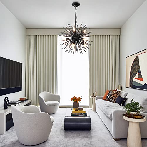 Gomunin 9-Light Sputnik Chandelier Black Starburst Chandelier Mid-Century Satellite Pendant Light For Dining Room Living Room Kitchen Island Foyer Bedroom,20In Wide, Solid Metal 12Lb #TOP3