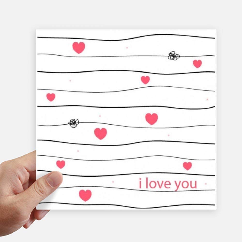 Autocollant carré de 20 cm I Love You design ligne de coeur rose pour déco 4pcs