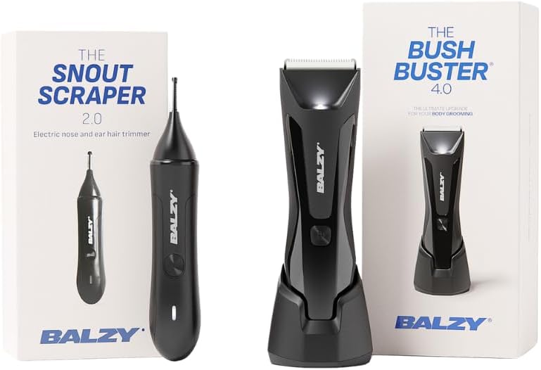 BALZY® Precision Trim Bundel – BushBuster® 4.0 & SnoutScraper® 2.0 | Lichaamshaartrimmer & Intieme Trimmer voor Mannen | Neus- & Oortrimmer | Grooming Voordeelset
