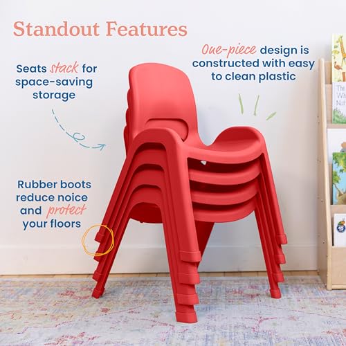 Image of ECR4Kids SitRight Chair, Classroom Seating, Red, 4-Pack | Durable plastic, GREENGUARD Gold Certified, 3-5 years, 74 lb capacity, fully assembled, indoor and outdoor, classroom /home