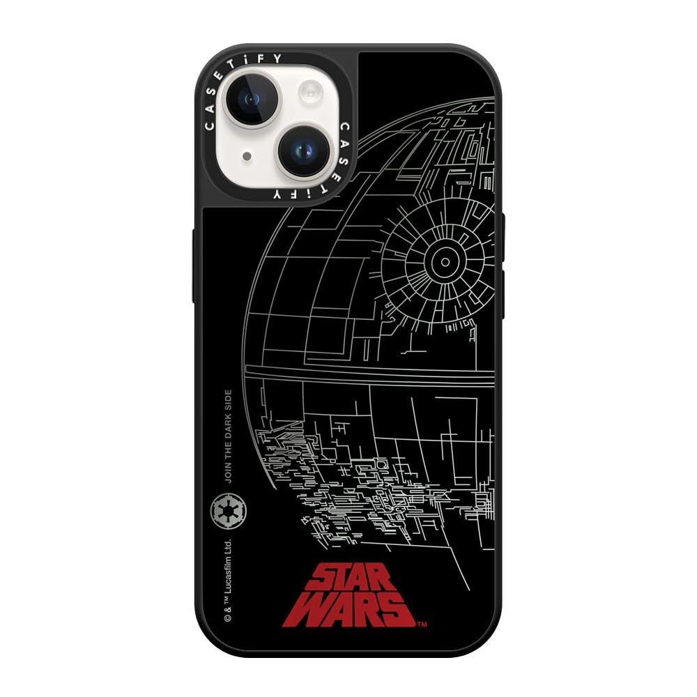 CASETiFY Mirror iPhone 14 Case [Star Wars Co-Lab / 4.9ft Drop Protection/Magsafe] - Death Star - Silver on Black