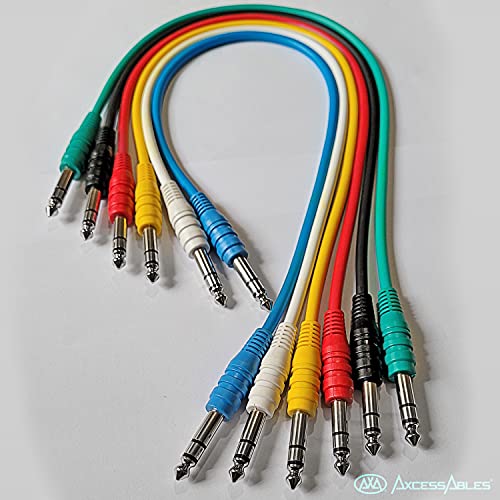 Axcessables 1/4 (6.35Mm) Trs To 1/4 (6.35Mm) Trs Multi-Color Balanced Stereo Patch Cables 6-Pack Outboard Gear & Patchbay Studio Cables External Effects Digital Analog Effects (1.5Ft) #TOP7