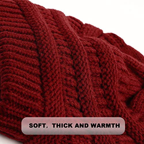 Winter Knit Beanie For Women Satin Lined Cable Thick Chunky Cap Mens Soft Slouchy Warm Hat Wine Red #TOP3