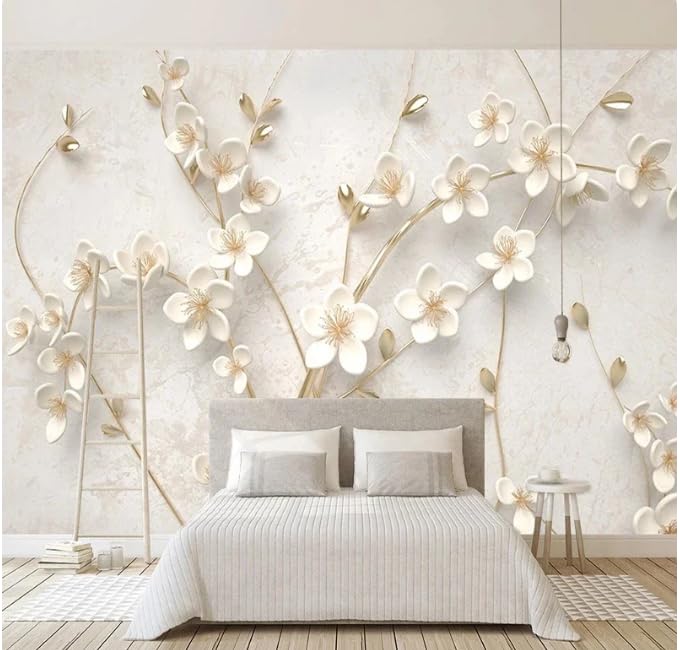 Décoration murale fleur de prune blanche 3D grand format 430x300cm