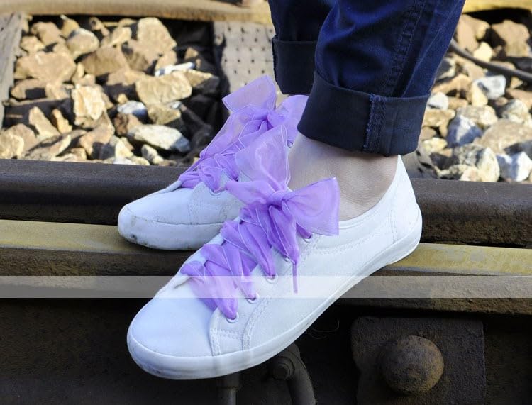 18 pares de cordones de satén para zapatos deportivos, cordones planos de encaje para mujeres y niñas, 1.6 in de ancho, 1 par morado 2