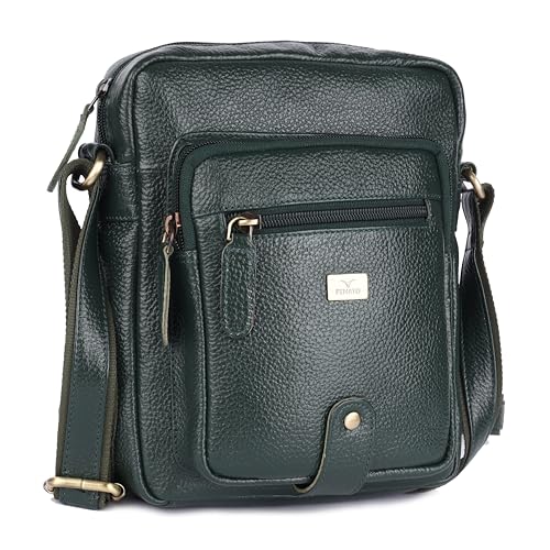 Image of Premium Genuine Leather Messenger Sling Bag for Men & Women - Multipurpose Crossbody Bag with Adjustable Strap & Multiple Pockets for Travel, Office, Work, College & Daily Use
