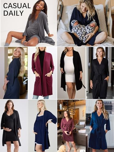 Lightweight Merino Wool Knee-Length Bathrobe for Women with Pockets, Anti-Odor, 3/4 Sleeve, S-3XL