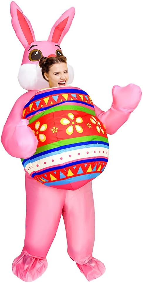 MXoSUMInflatable Easter Bunny Costume Adult Blow up Easter Egg Rabbit Outfit Funny Bunny Mascot Costume Suit for Women Men