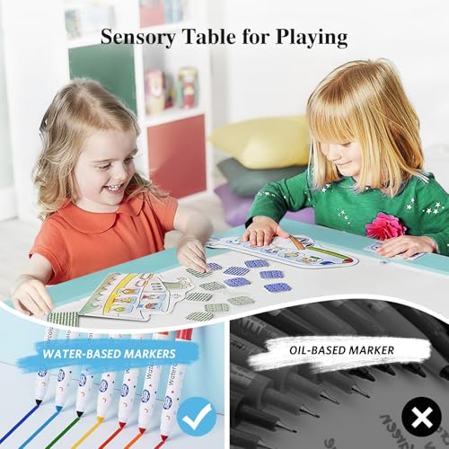 Image of Easyego Sensory Table for Toddlers Kids Play Wooden Sand Water Table with Double-Sided Board & Foldable Storage Bins for Indoor and Outdoor Use, Birthday Gifts for Boys and Girls - Sky Blue