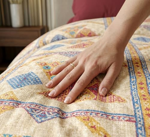 Image of FRESH FROM LOOM Cotton King Size Bedsheet 108x108 Super King, 100% Pure Cotton Bed Sheet with 2 Pillow Covers, 240 TC Soft Breathable | Perfect for Home Decor, YellowRed, Size- 108x108 inch