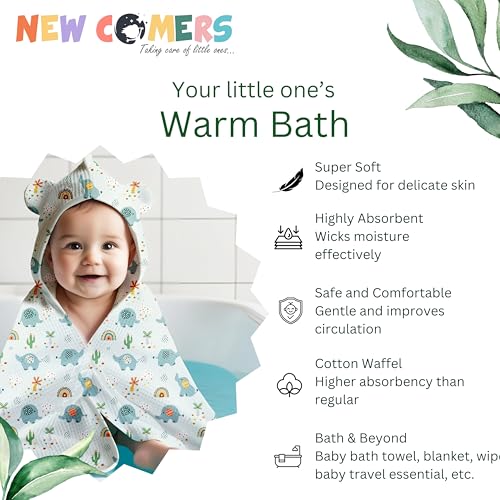 Image of NEW COMERS 100% Pure Cotton Waffle Hooded Wrapper - Baby Towel for New Born | Big Size 50cm x 26cm | Soft, Safe & Skin-Friendly | Perfect for Newborns 0-5 Years | Breathble Absorbant (Multicolor 3)