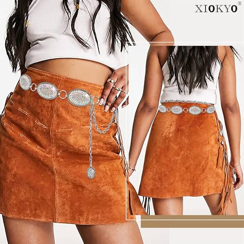 Bling Rhinestone Concho Belt Heavy Metal Western Crystal Chain Belt Cowgirl Sparkly Waist Chain for Women Dress4