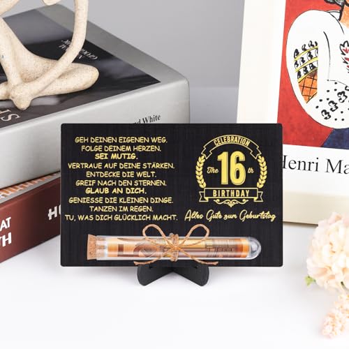 16.Holz Geburtstag Geschenk, 16. Geldgeschenke Geburtstag für Mädchen und Jungen, Schwarz-Gold Holzkarte Geburtsta g, Reagenzglas und Ständer, Alles Gute zum Geburtsta g, Geldgeschenke Verpackung