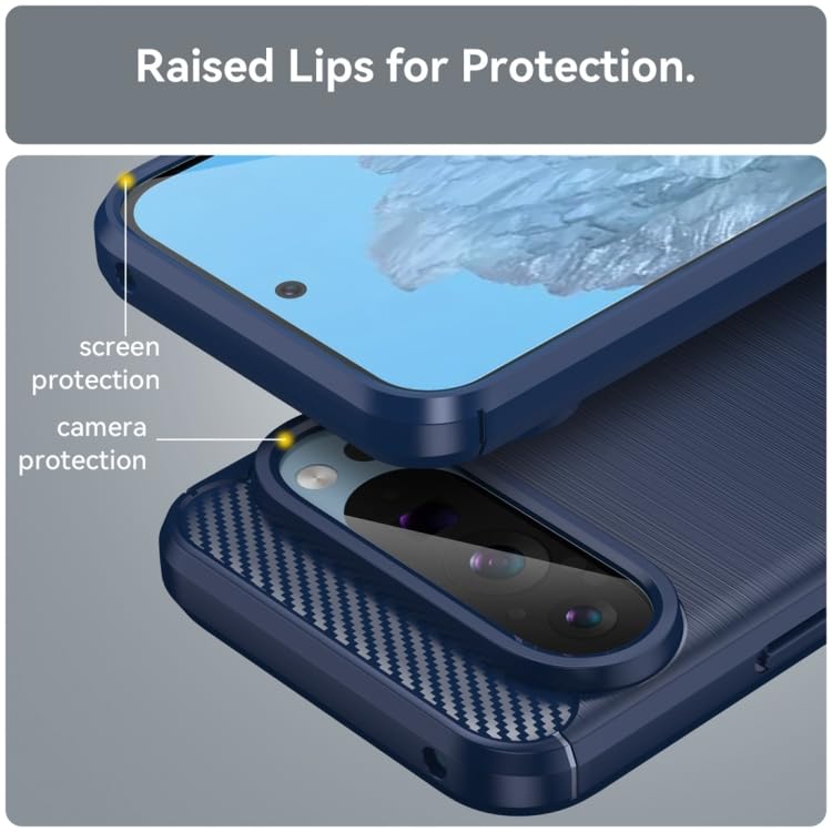 Image of NPRC Hybrid Ultra Slim Protective Case TPU Non-Slip Carbon Fiber Texture Shockproof Case Cover for Google Pixel 9 - Blue