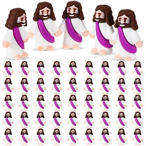 Sumind 50 Pcs Jesus Toys Original Design Mini Rubber Little Jesus Figurine to Hide and Seek Religious Party Favors Sunday School Craft Baptism Gifts for Easter Egg Stuffers(Purple) Cover