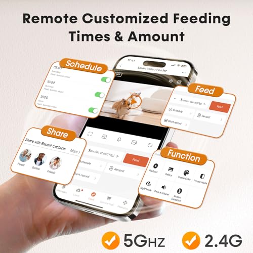 Automatic Dog Feeder with Camera WiFi: 33 Cups 5G App Control Easy Setup Cat Food Dispenser - HD 1080P Video Recording Timed Pet Feeder for Cat Dog Small-Pet