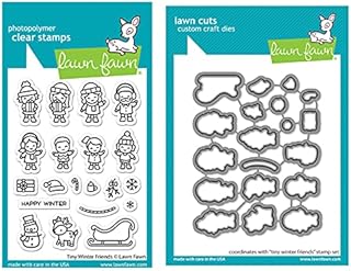 Lawn Fawn Tiny Winter Friends 3â€x4â€ Clear Stamp Set and Coordinating Lawn Cuts Dies, Bundle of 2 Items (LF2678, LF2679)