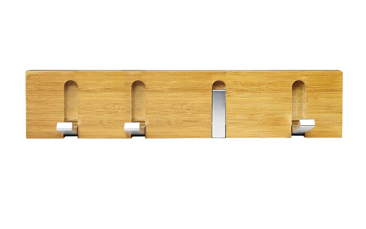 Homion Natural Wall Mounted Door Hooks Coat Hang Racks Wall Organizer Cloths Hanger Bamboo Wood Foldable Wardrobe Hooks Hats, Scarves, Keys, Towel Holder, Folding Shelf (4 Hooks)