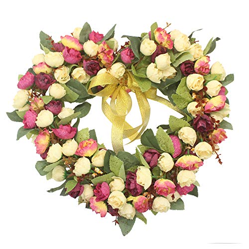 Florist Flower Wreath Rose Garland for Home Wall Wedding Decoration (Champagne-Heart-Shaped)