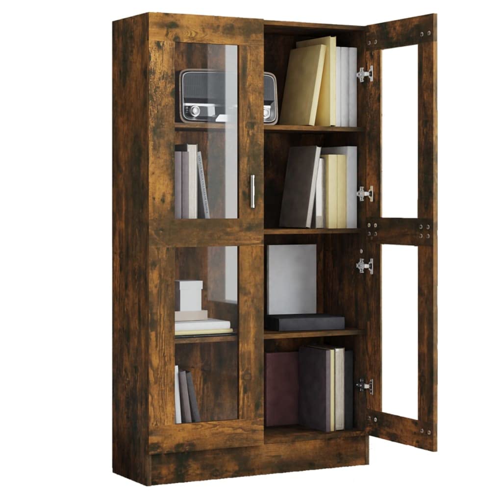 vidaXL Vitrinenschrank, Vitrine für Schlafzimmer Wohnzimmer Büro, Sideboard mit viel Stauraum, Highboard Schrank Beistellschrank, Räuchereiche Holzwerkstoff