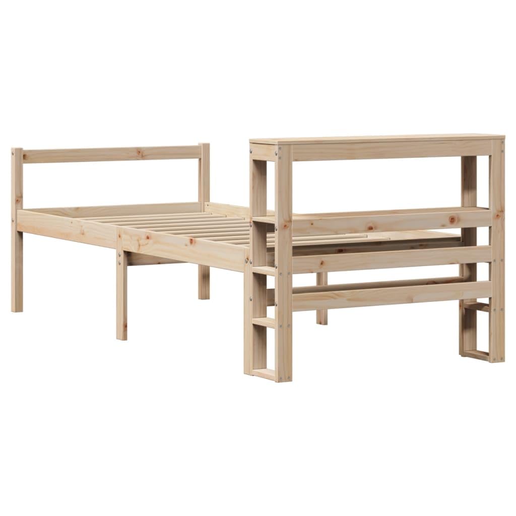 Seniorenbett Massivholz Kiefer 75x190 cm mit Kopfteil Lattenrost und Stauraum, Robustes Bettgestell für Schlafzimmer, seniorengerechter Liegekomfort und praktische Aufbewahrung