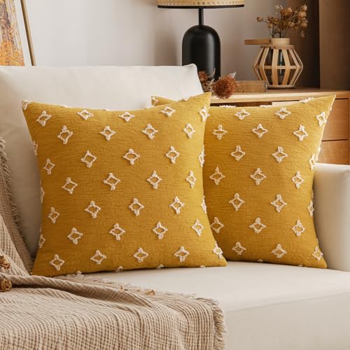 EMEMA Fall Mustard Yellow Decorative Throw Pillow Covers Rhombic Jacquard
