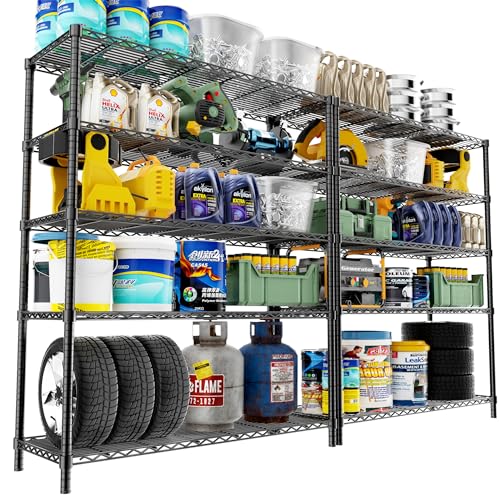 Image of Storage Shelves Heavy Duty, 2 PCS 48 inch L x 20 inch W x 72 inch H Garage Wire Shelving Unit Loads 2000LBS, 5-Tier Adjustable Metal Industrial Utility Shelf Rack for Kitchen, Laundry Room, Warehouse, Basement