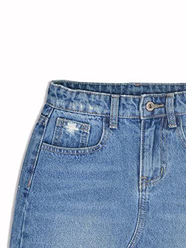Verdusa Girl's Ripped Distressed Raw Trim High Waist Short Denim Skirt Medium Blue 140 #TOP5