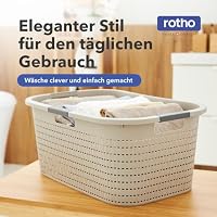 Rotho Country Wäschekorb 40 L 2er-Set mit drei Griffen Rattan-Optik Beige – Ansicht 2