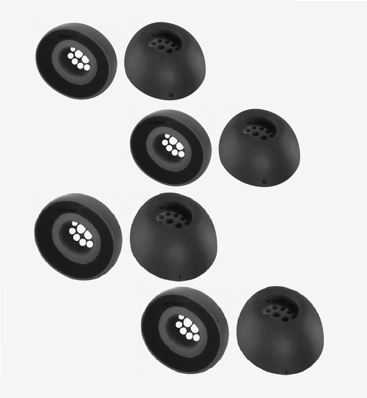 REDWIND Replacement Earphone Silicone Rubber 4p-Medium & 4p-Large EarTips for Realme Boat JBL Oppo Vivo Samsung One Plus Wired & Bluetooth Neackband Earpads (Jali 3-Pair - Black)