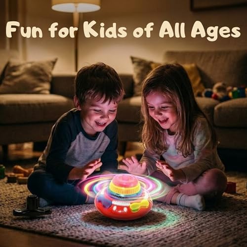 Image of Crackles LED Spinning Top Toy with Music & Laser Lights | Light Up Flash Top Gyro Spinner Toy for Kids | Battery Operated Musical Top for Boys Girls (Pack of 1)