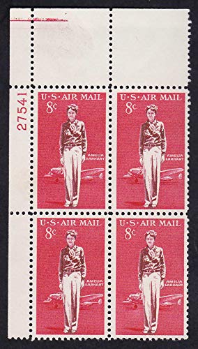 AMELIA EARHART ~ AVIATOR #C68 Plate Block of 4 x 8¢ US Postage Stamps