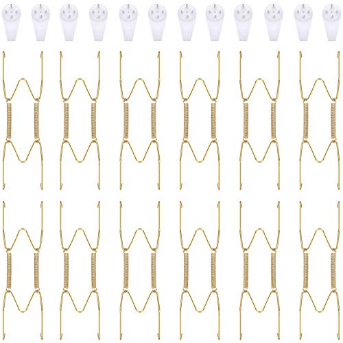 Image of Hotop 12 Pieces Plate Hangers for Wall Stainless Steel Wire Invisible Heavy Duty Plate Hangers Display Holders with 12 Pieces Hooks for Wall Decorative(6 Inch,Gold)