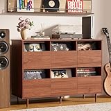 BROTTAR Large Record Player Stand with Vinyl Storage, 550 Albums Record Storage Cabinet, Mid Century Turntable Stand, Vinyl Record Storage Organizer with Shelves for Bedroom, Living Room