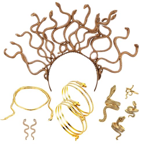 Equsion 9 Pcs Halloween Medusa Costume Accessories Women, Medusa Headpiece and Jewelry Greek Goddess Snake Accessories(Classic)