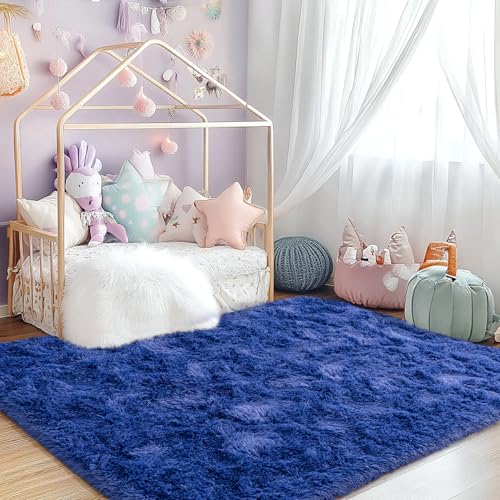 4x6 Rug - Non-Slip Rugs for Living Room - Height Pile 1.4" Plush Rug - Fluffy Throw Carpet for Bedroom - Navy Blue