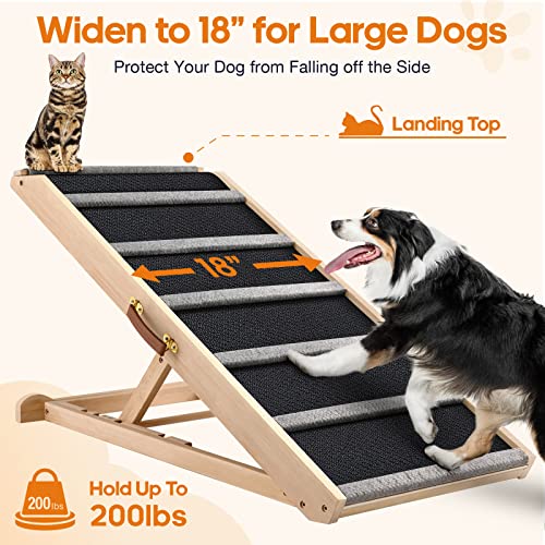 Dog Ramp for Bed - Extra Wide - Excellent Traction, Pet Ramp for Small Large Dogs to Get on Couch Car, Non-Slip Rubber Surface, 18’’W, Hold up to 200lb, Adjustable, Foldable Black