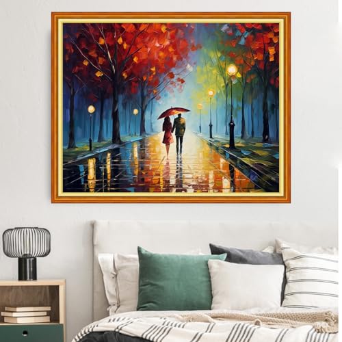 Image of Dimxvean Stamped Cross Stitch Kits,Cross Stitch Kits for Adults Beginners,Embroidery Kits Full Range of Cross Stitch Stamped Kits Needlepoint Kits Cross Stitch Patterns-Lovers Walk 16x20 inch, Small
