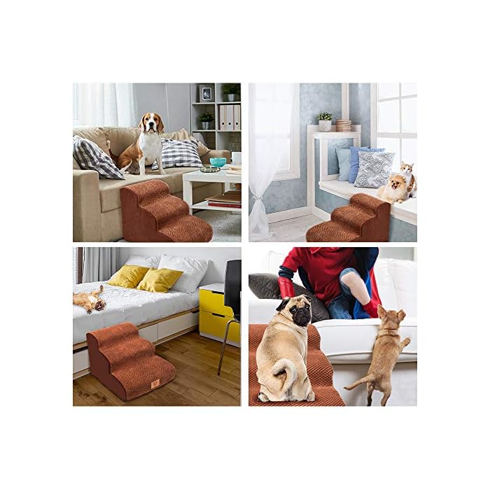 Pawchop Dog Steps for Bed, 3 Steps Pet Stairs with Non-Slip Washable Cover, 57x40x40cm High Density Foam Dog Ramp for Bed and Sofa, Stairs & Steps for Small Dogs and Cats - Brown - Image 7