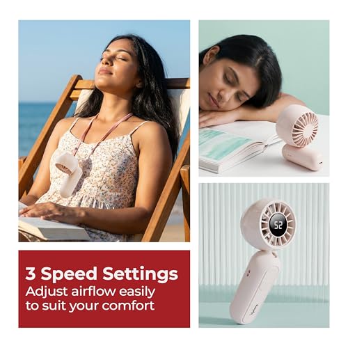 Image of Lifelong Foldable Bubble Mini Fan with Digital Display | 3 Speed Settings, 1200mAh Battery, Type-C Charging | 90 Foldable Head for Hands-Free Use | Portable & Lightweight Handheld Pocket Fan (Beige)