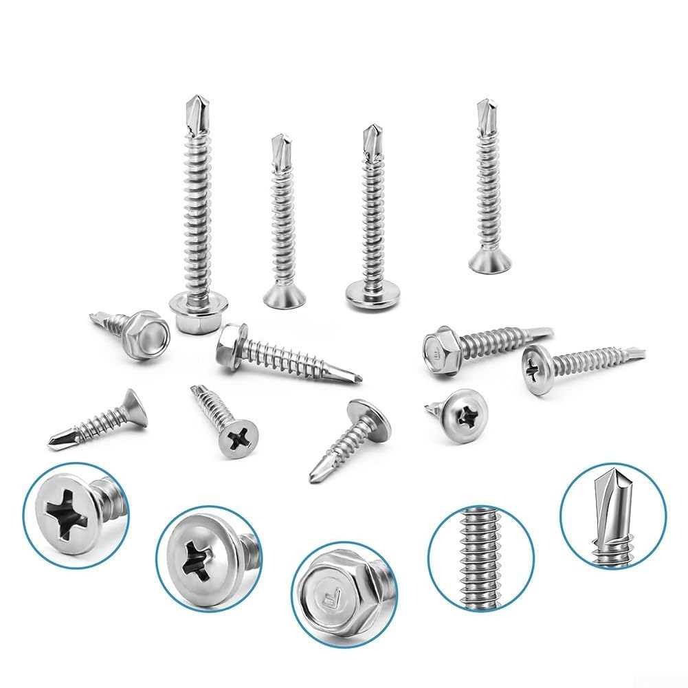 425PCS 410Stainless Steel Vite autoperforante, testa svasata Pan Head Hex Head Autofilettanti Auto-foratura Viti Set