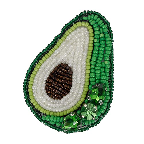 Fruit Beaded Patches Banana Avocado Kiwi Fruit Durian Rhinestones Sew on Patches Handmade Beaded Appliques DIY Garment Decoration 4pieces (Avocado)