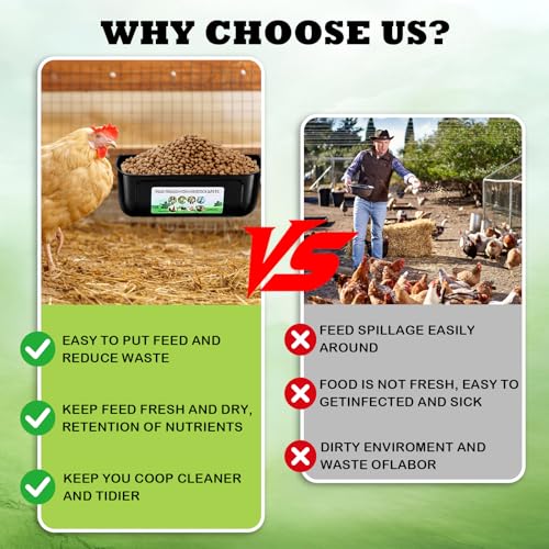3 Pack Chicken Feeder, Duck Feeder Supplies, Hanging Fence Feed Trough with Clips for Goat, Sheeple, Piglet, Gooses, Turkeys, Dog Livestock Poultry, 8 Quarts in Total, Feed Scoop Included, Black