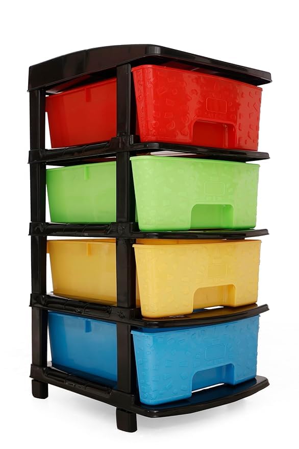 Image of KITCHIVO Plastic Modular Drawer Storage Chest Of Drawers Organizer Storage Box, Large Stomo Racks For Multipurpose Anti-slip Shoes Organizers (Stone & Multi, 4 Layer)