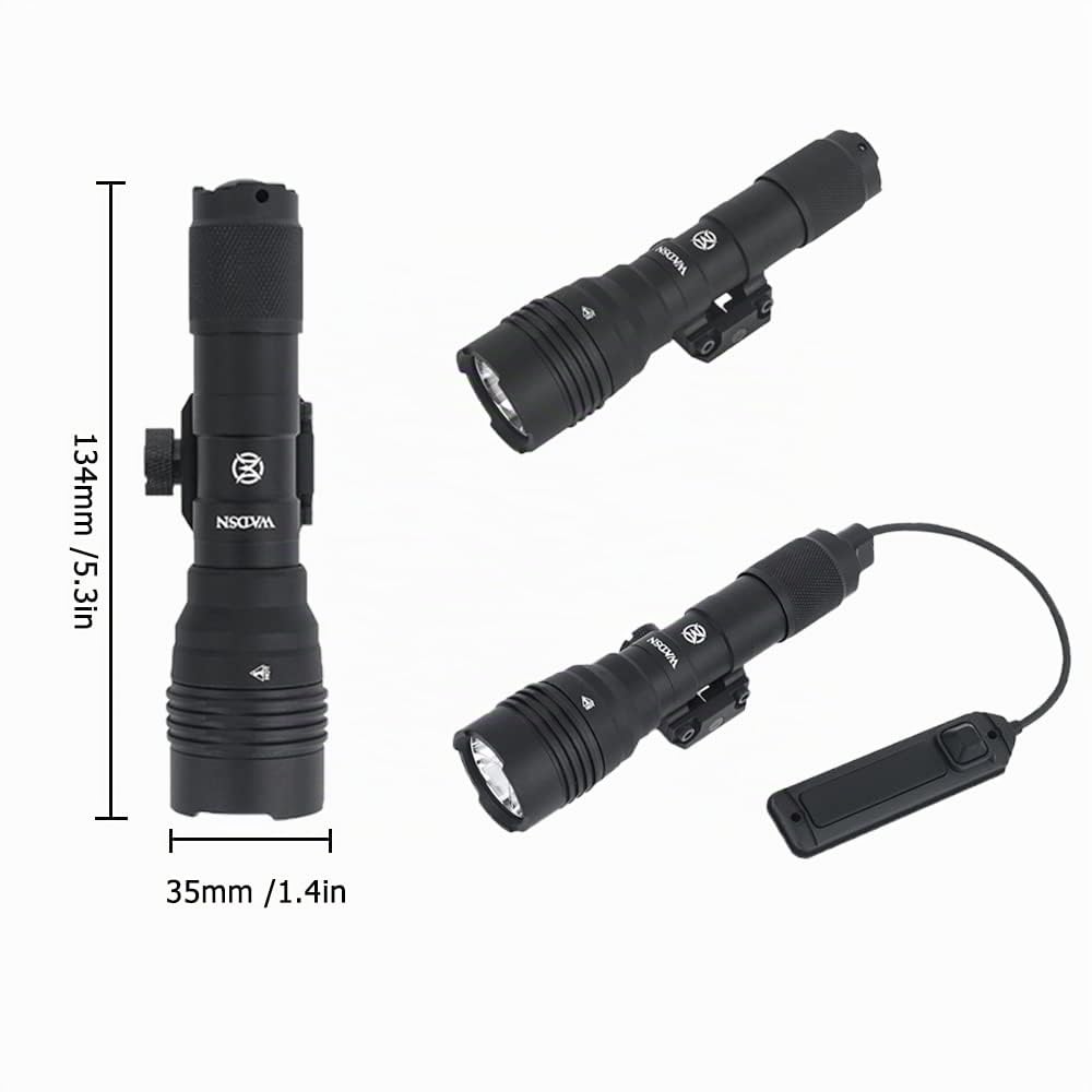 Lampe Torche Tactique Rail Avec Double Interrupteur à Distance et Interrupteur à Bouton de Queue Torche à de 900 Lumens pour Système de Rail Picatinny de 20 mm (Noir)