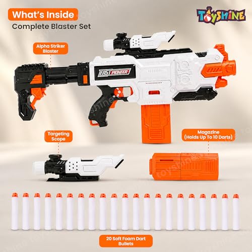 Image of Toyshine 60cm Soft Foam Bullet Blaster Battery Operated Alpha Striker Motorized Toy Gun with 20 Bullets,Targeting Scope Gun for Long Range Shooting Game Toy for Kids 8+ Years